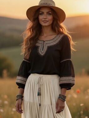 Lucky Brand Women's Embroidered Cotton/Silk Tunic Blouse( 2 For $30 Item)